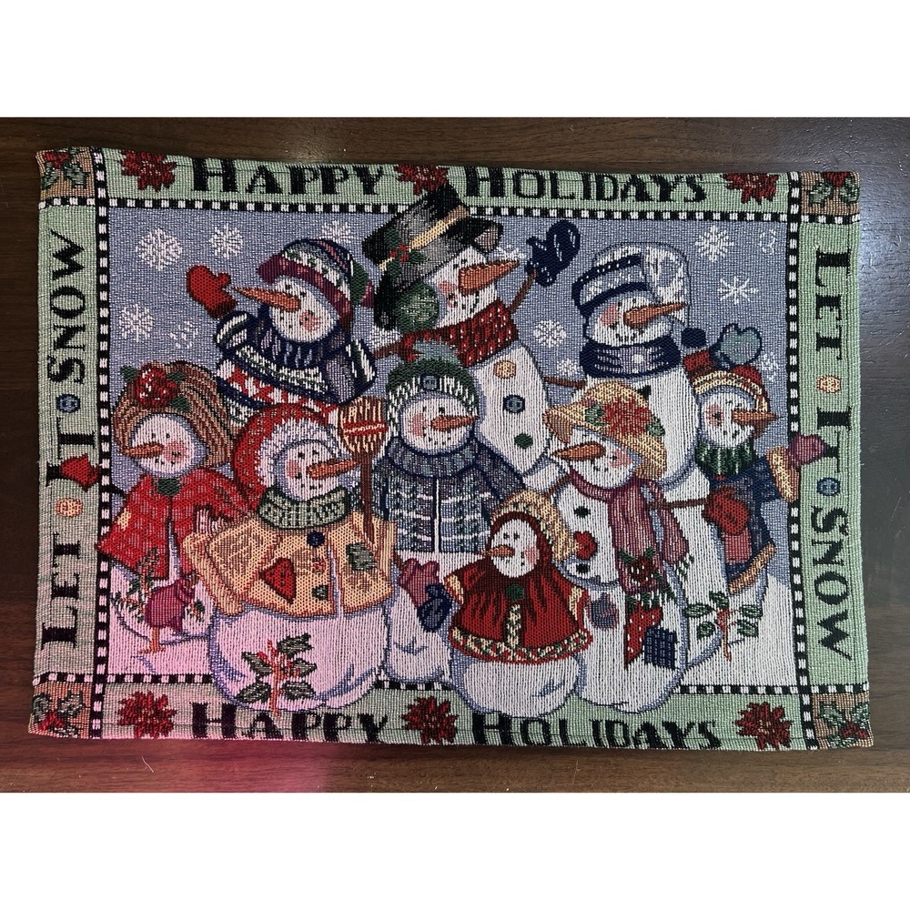 Set of 6 Happy Holidays Snowman Tapestry Placemats